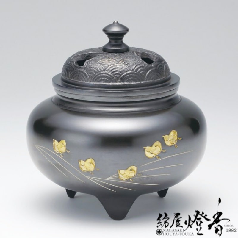 香炉/香器『高岡銅器【鉄鉢形四海波蓋香炉/古手色】銅製[空焚き用