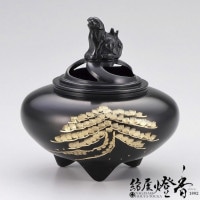 香炉/香器『高岡銅器【平型香炉波鶴/焼青銅色】銅製・能作吉秀作[空
