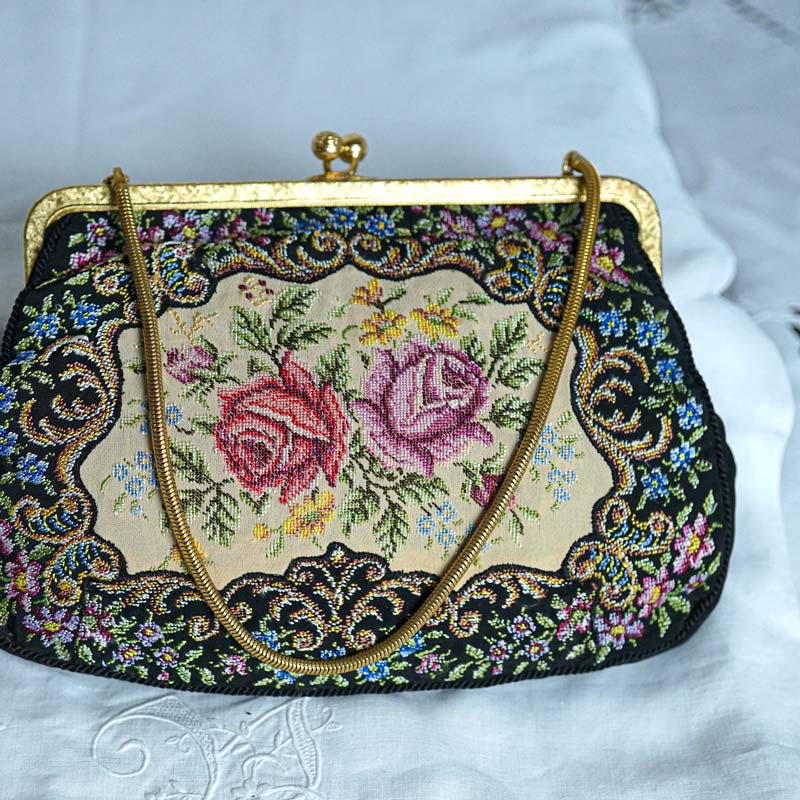 イギリスのプチポワン刺繍のバッグ24×16.5×3.5cm gb-329の通販