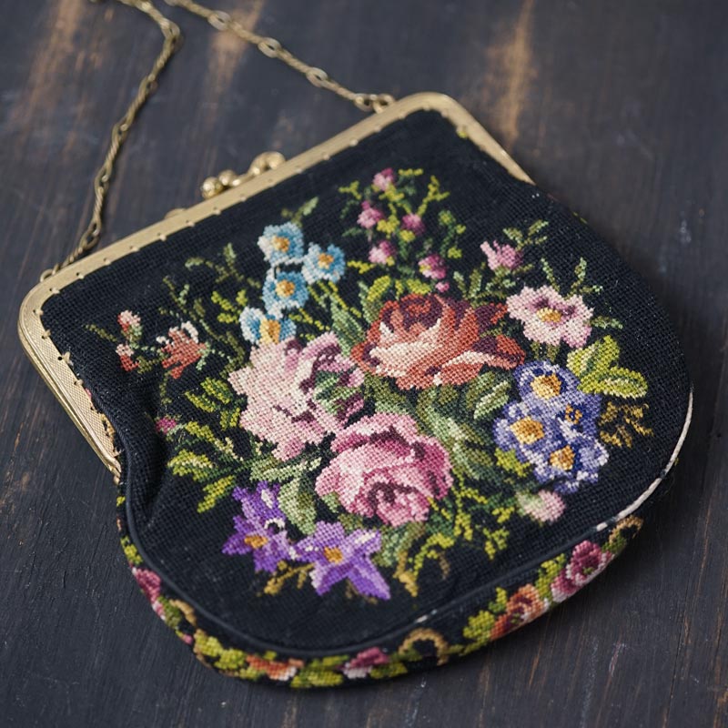 フランスアンティーク プチポワン バッグ アンティーク薔薇の