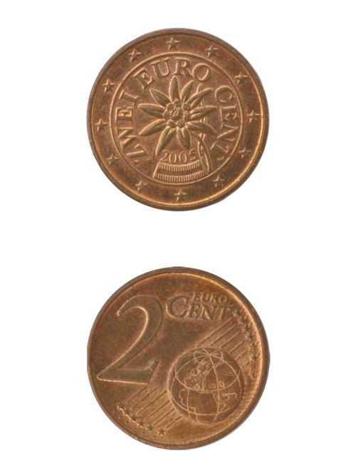 レザークラフト金具のコイン / オーストリア / ユーロ / 2セント / 19mm