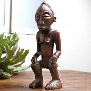 ヴィンテージ コンゴ ルバ族 ヘッドレスト 木製 女性像 セヌフォ