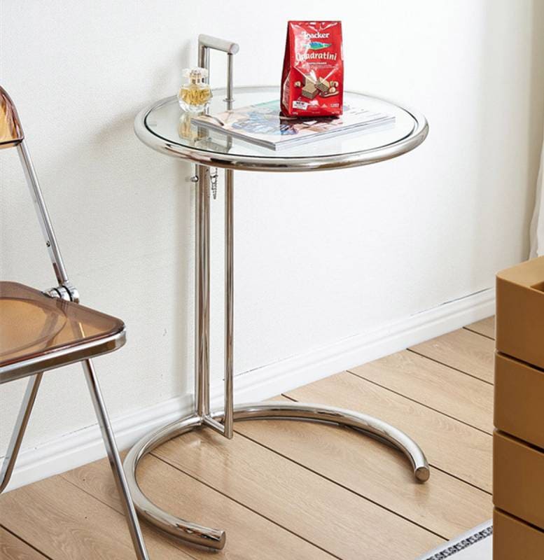 VeroMan サイドテーブル ラウンド クリア ガラス 高さ調整可能 ガラス