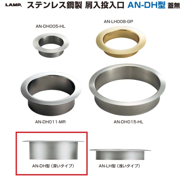 スガツネ工業/LAMP] ステンレス鋼製 屑入投入口 AN-DH型 ※(深いタイプ)