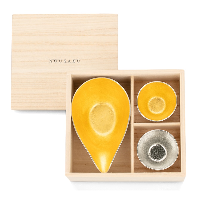 片口 - 大 - 金箔・ぐい呑 錫・金箔セット（桐箱入）｜錫製雑貨・酒器