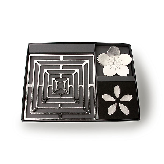 お膳 黒色 花模様 サイズ約540＊540＊200mm 10枚組みセット