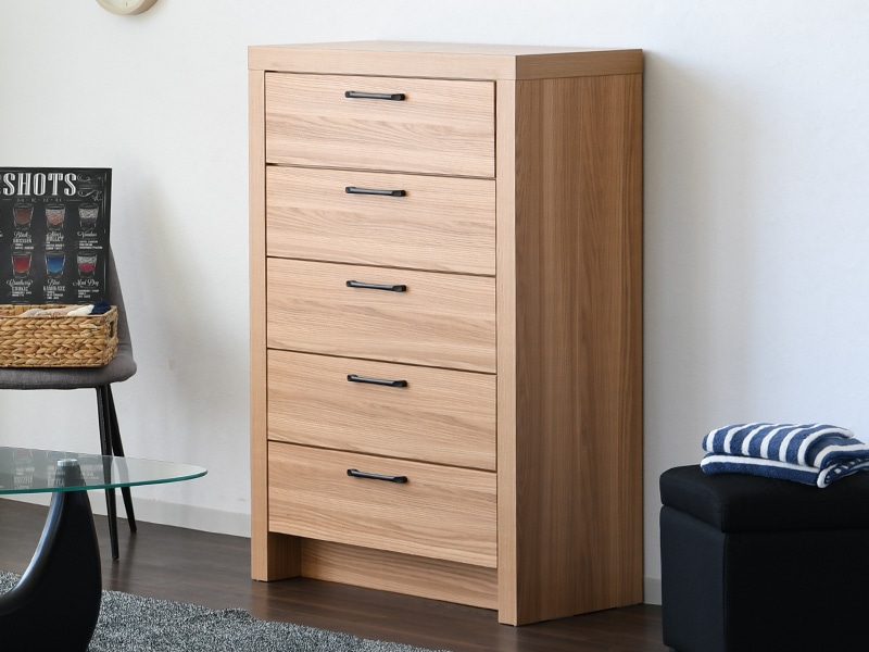 花柄装飾の木製5段チェスト 花柄装飾の木製5段チェスト