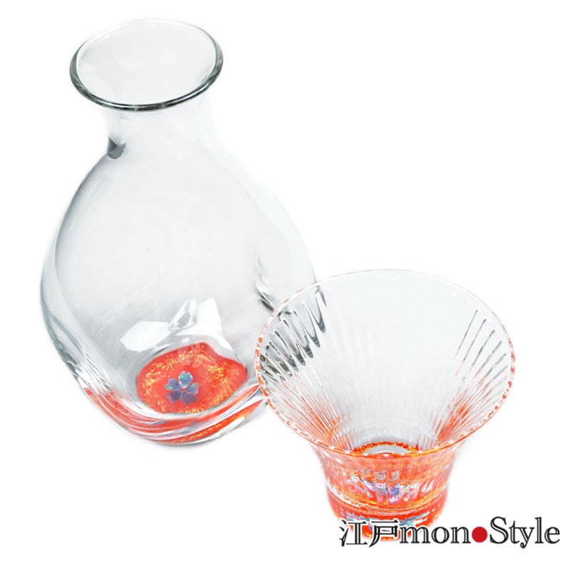 高岡漆器】螺鈿グラス酒器セット(桜・赤) 江戸monoStyle