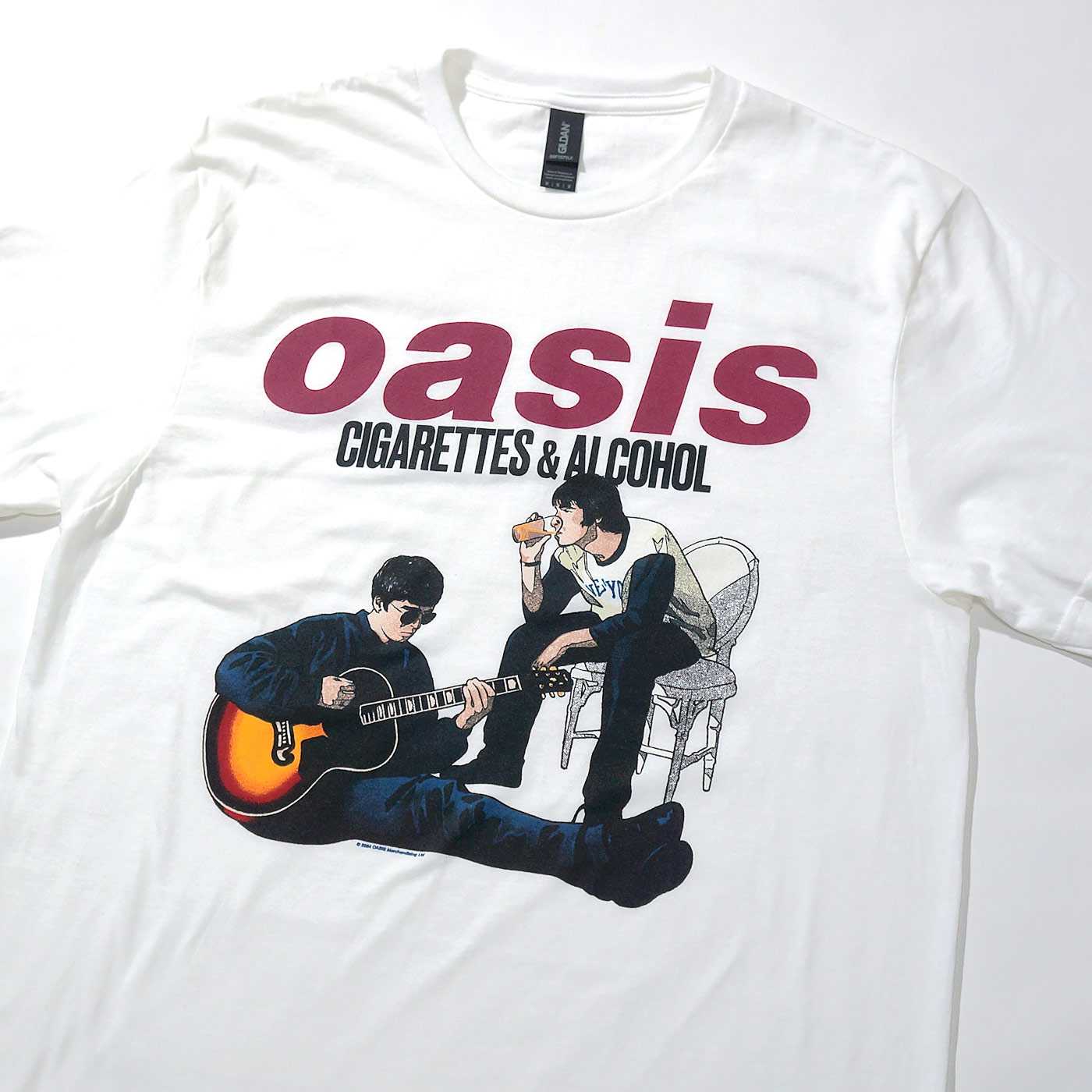 OASIS Tシャツ Cigarettes and Alcohol Illustration-White | OSOMALO