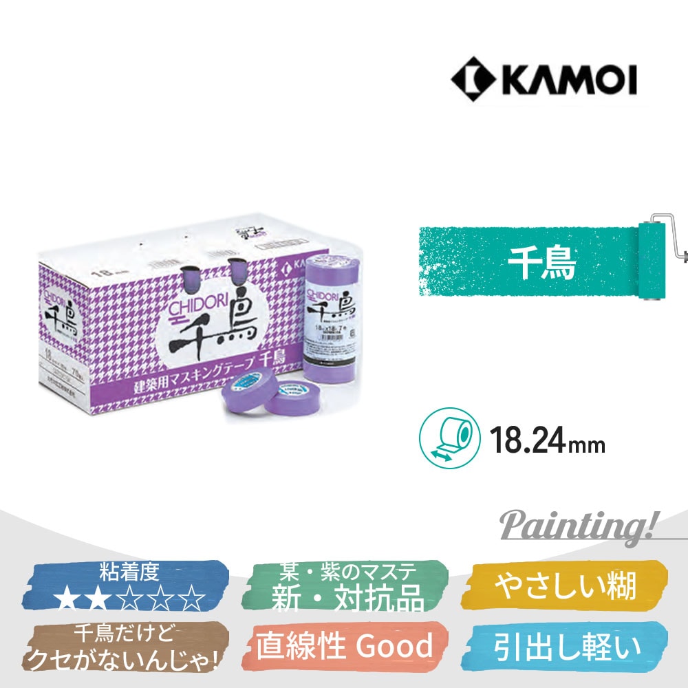 千鳥 紙テープ マスキングテープ 18mm×18m (7巻入) 24mm×18m (5巻入
