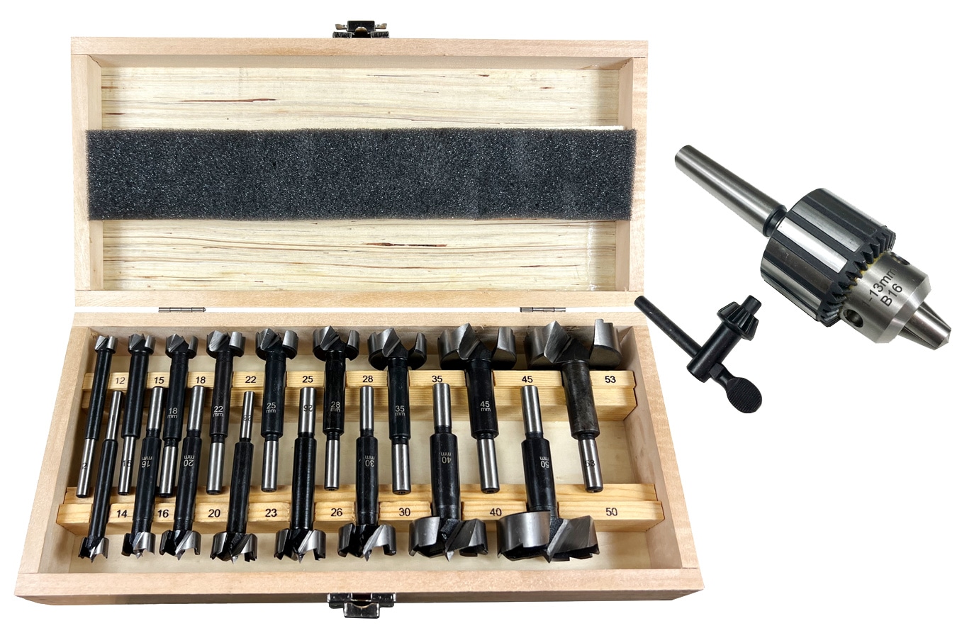 ピーウッド フォスナービット17本セット＋ドリルチャック | 木工旋盤用