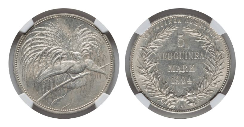 MS 61】1894年 ドイツ領ニューギニア 極楽鳥 5マルク銀貨 | すべての