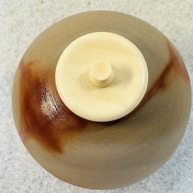 中古】茶道具 文琳茶入 備前焼 木村陶峰作 牙蓋・仕覆・共箱付属(在銘