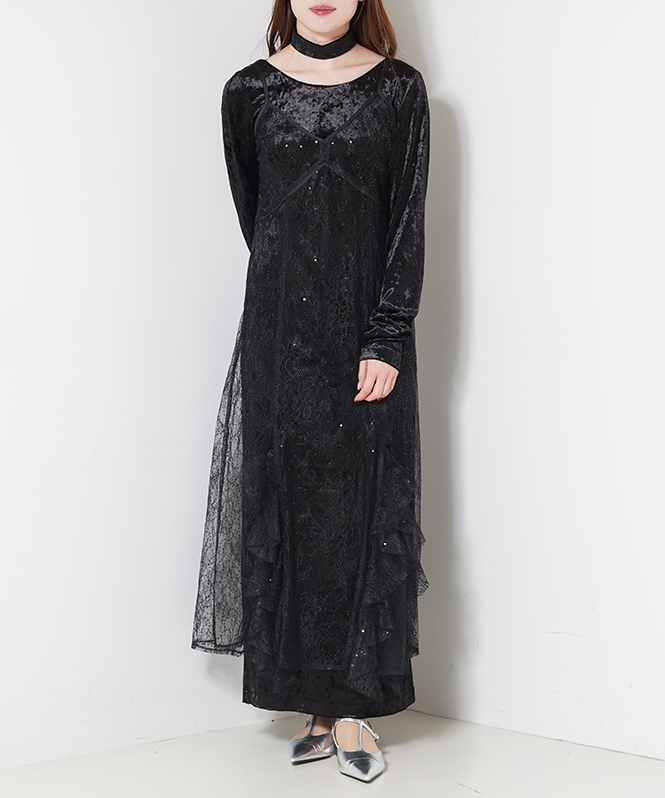 sparkle lace velour dress | ONEPIECE,ドレス | ROOM903 online
