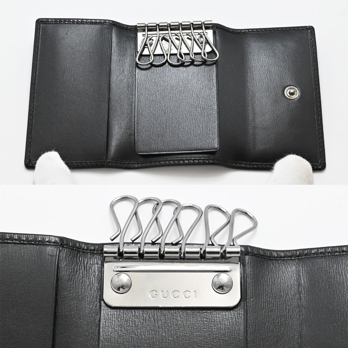 グッチ GUCCI 6連キーケース メンズ レザー ロゴ ブラック 3492