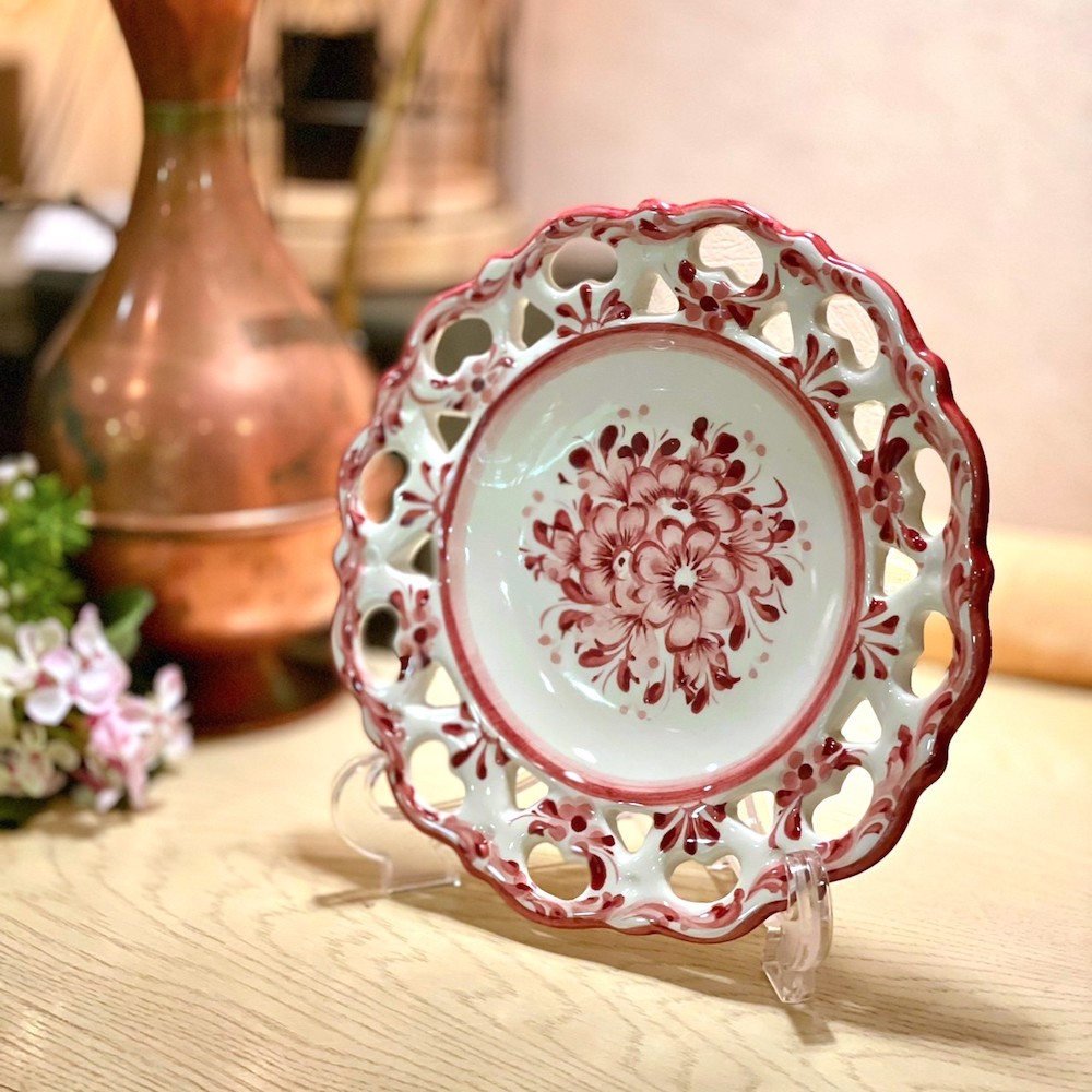 大聖寺伊万里 金襴手 割絵 寿に花の図 平皿 4寸皿 5