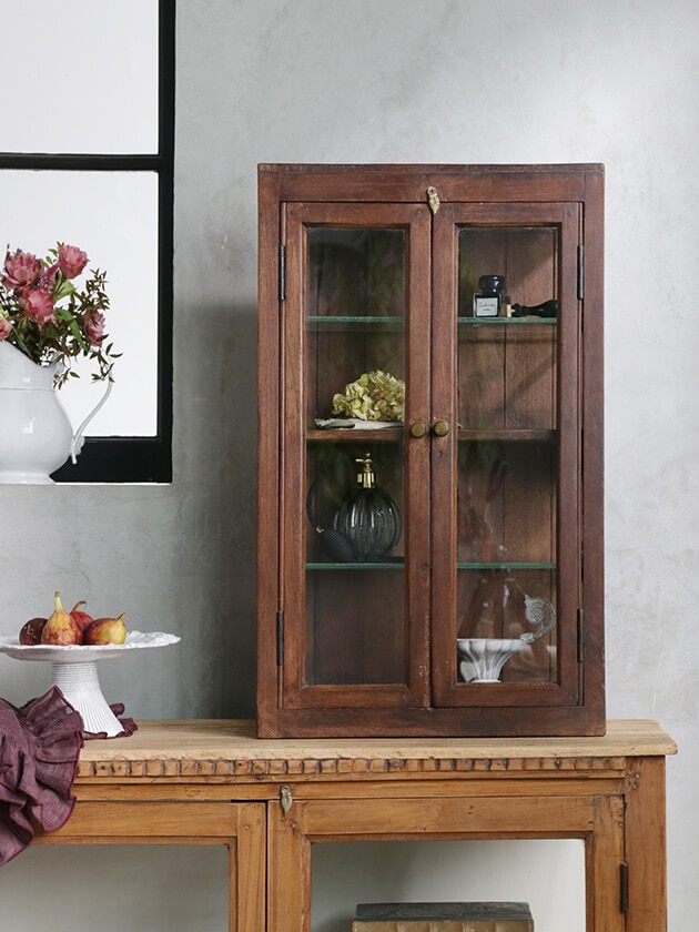 茶箪笥 モールガラス 食器棚 レトロ アンティーク 古家具 古民家 木製