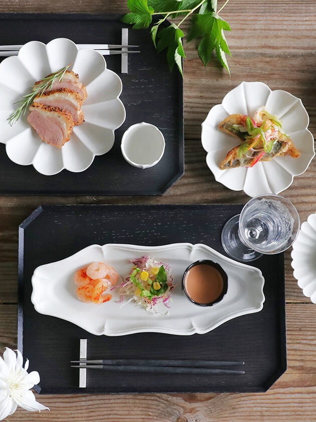 デッドストック！上質黒漆の美しい隅切長方盆大小セット（輪島塗漆器漆