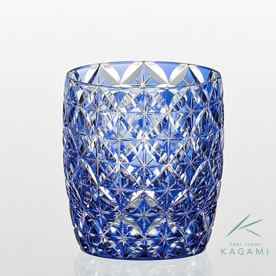 江戸切子・伝統工芸士 鍋谷聰デザインの冷酒杯 七宝(青） T895-2834