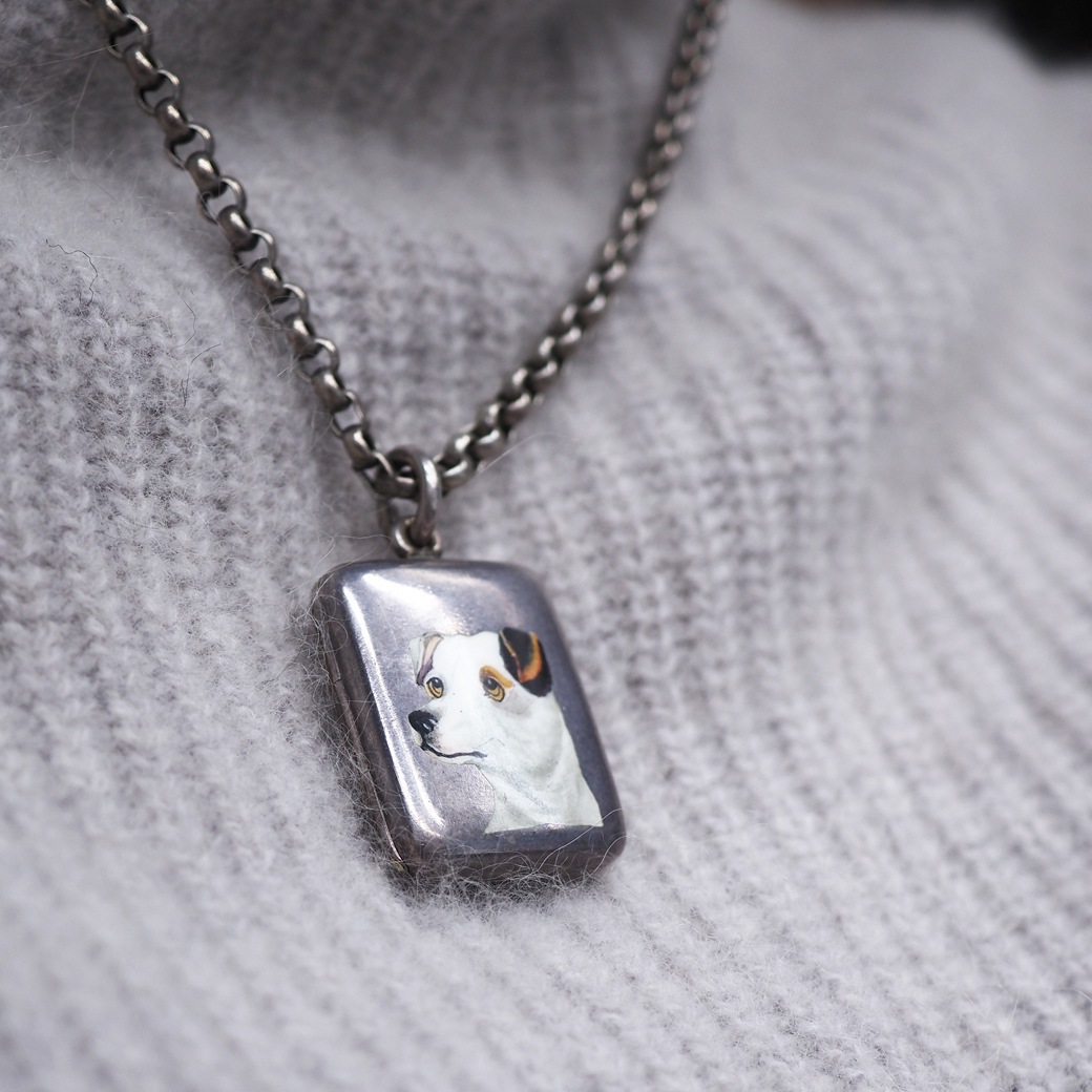 アンティークジュエリー アンティークネックレス エナメル画 テリア