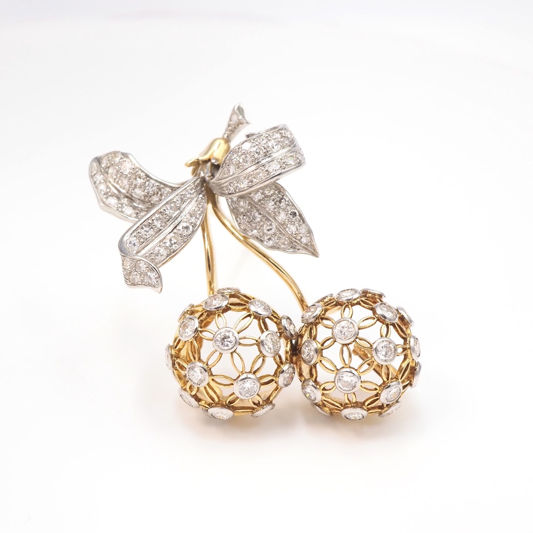 アンティークジュエリー アンティークブローチ ダイヤモンドチェリー