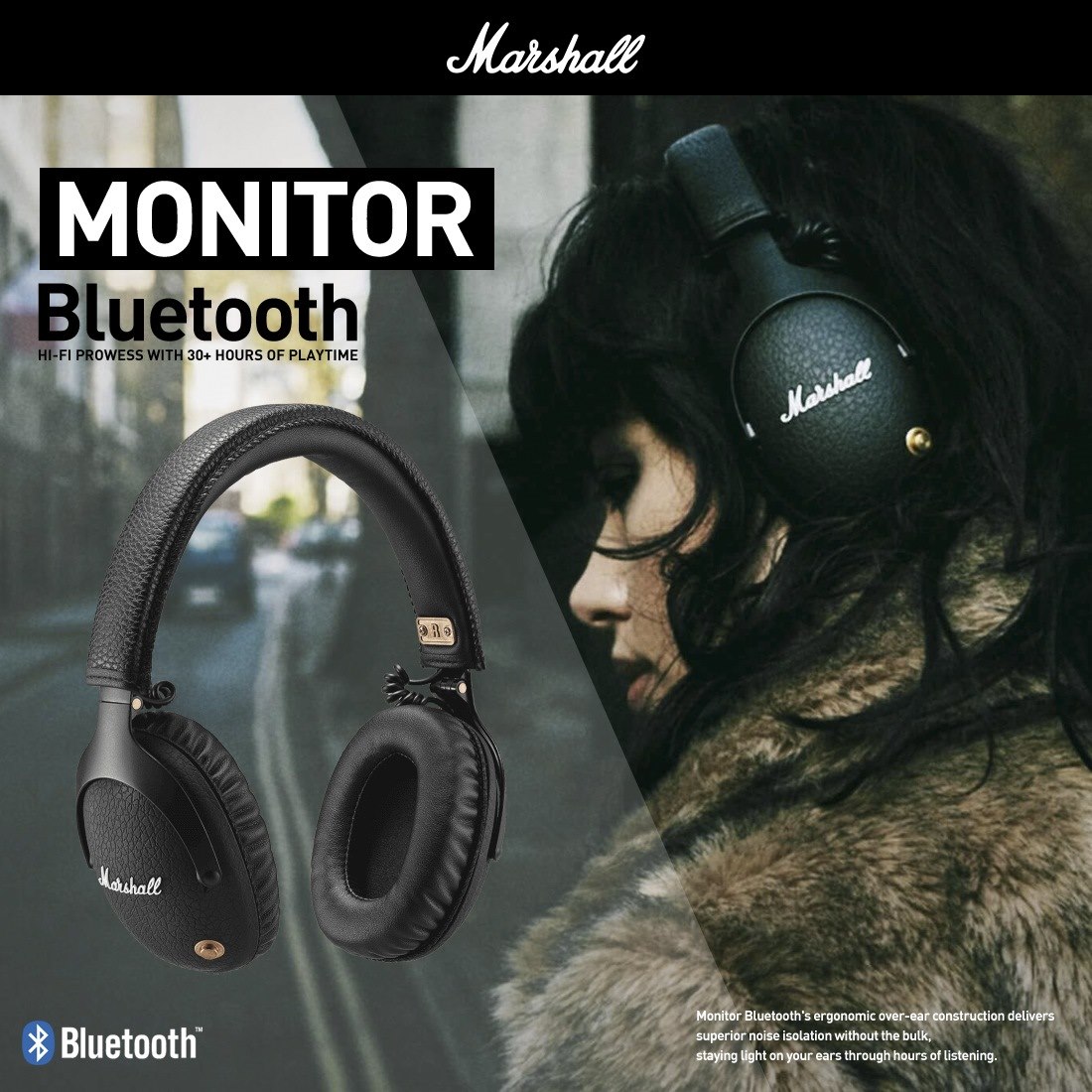 Marshall Monitor Bluetooth ヘッドフォン ブラック Marshall Monitor III A.N.C. Wireless Bluetooth Headphones | Sweetwater