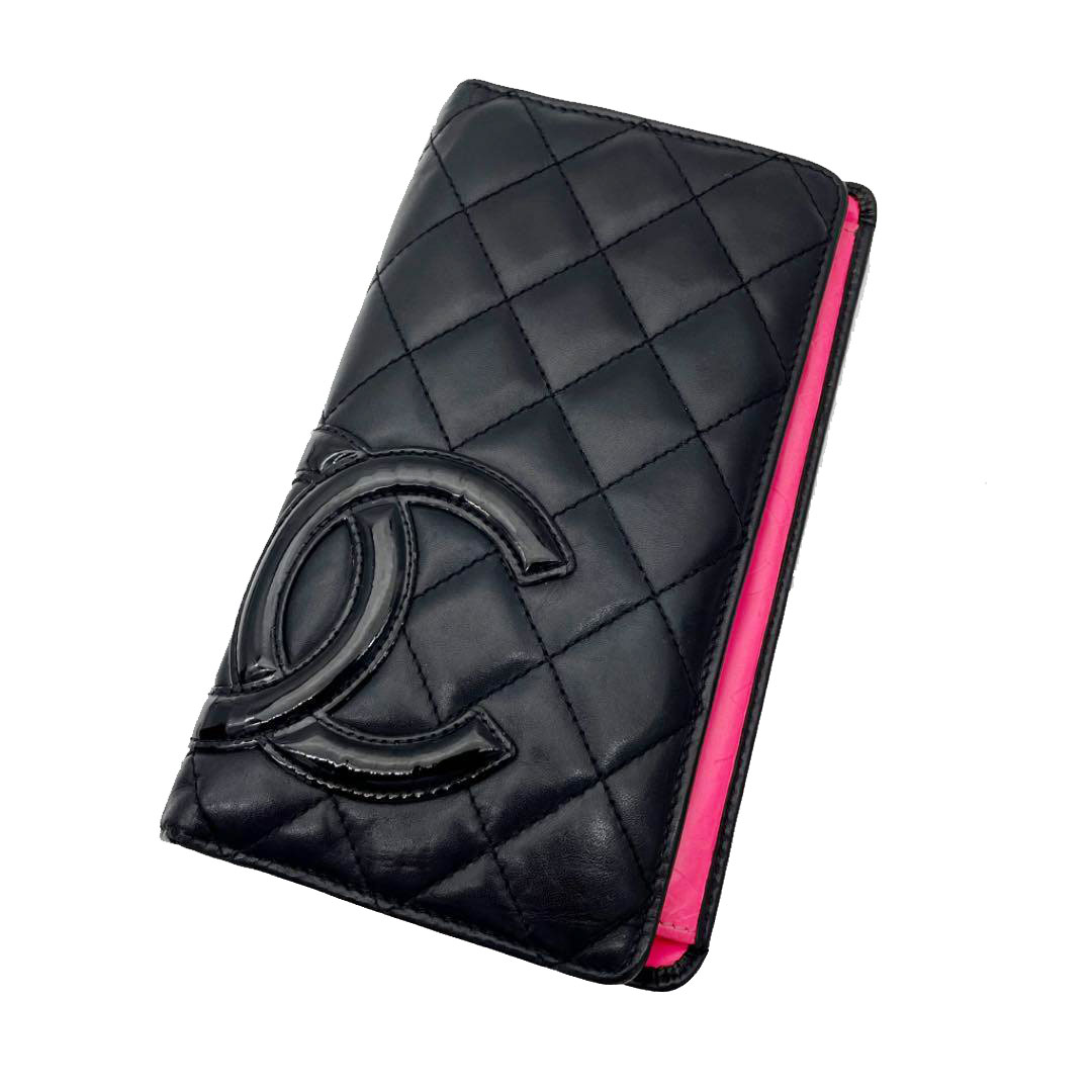 CHANEL シャネル 二つ折り長財布 カンボンライン カーフレザー