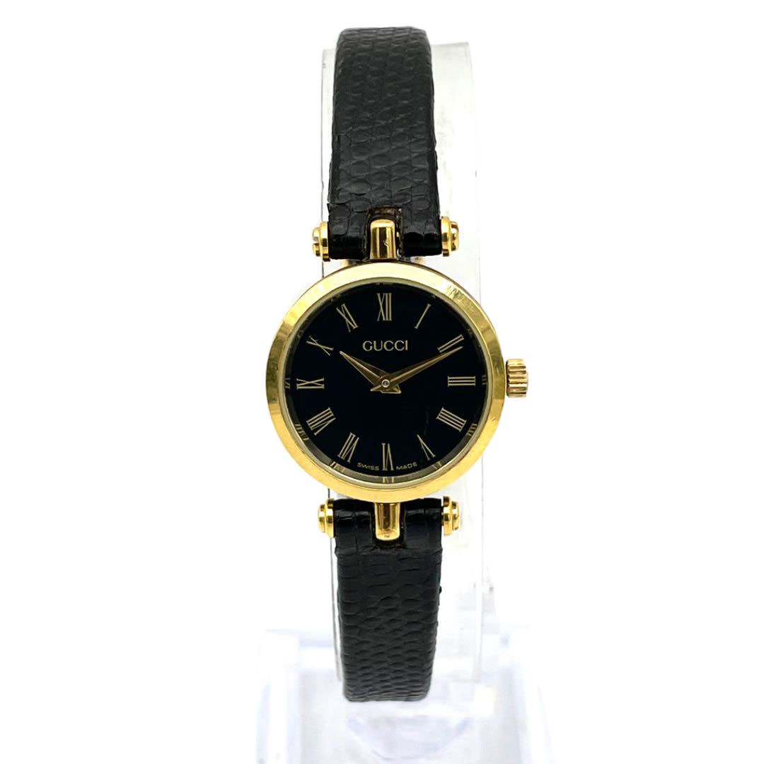唯一の【GUCCI】ヴィンテージ 3400L ゴールド腕時計ブラックレザー
