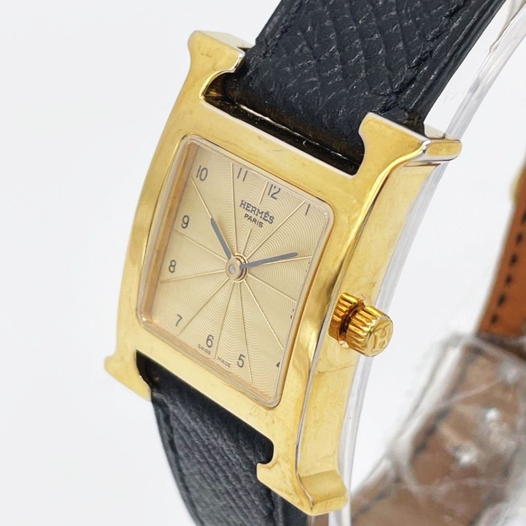 美品】エルメス／Hウォッチ用 革ベルト 赤・GP／□A刻印 美品