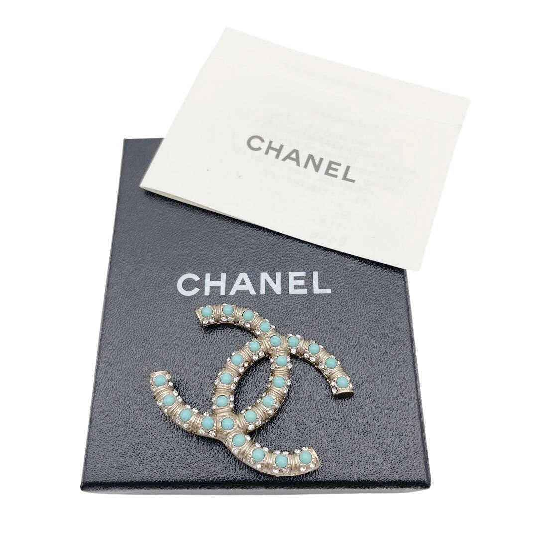 CHANEL シャネル ブローチ ココマーク ターコイズ ラインストーン