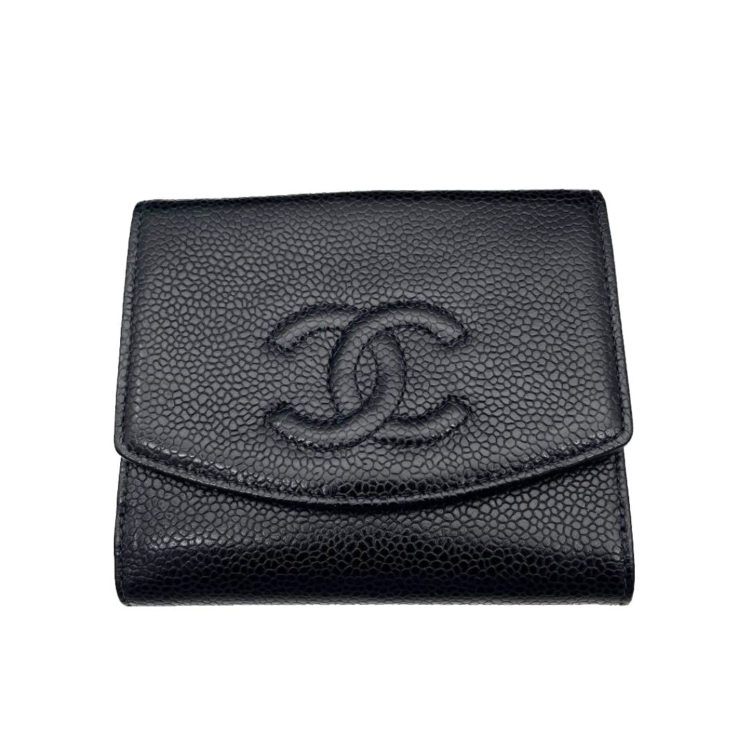 CHANEL シャネル Wホック 二つ折り財布 キャビアスキン ココマーク 6