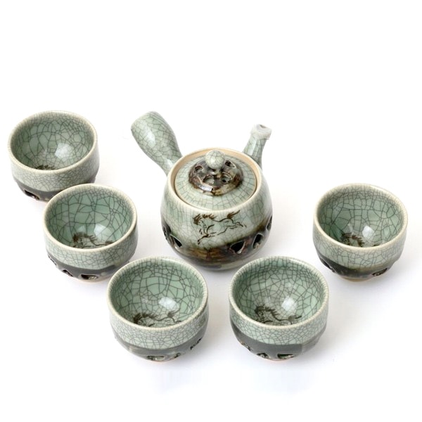 大堀相馬焼 松永窯 二重急須・二重煎茶碗5個 茶器揃えセット | すべて