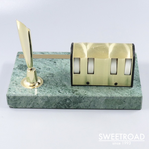 ヴィンテージデスクカレンダー ペンホルダー付き 天然石台座 w-26916