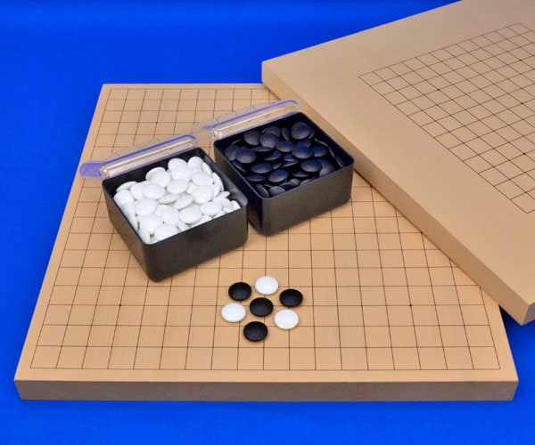 囲碁セット 13路19路両用新桂1寸卓上碁盤セット(ガラス碁石桜・プラ角