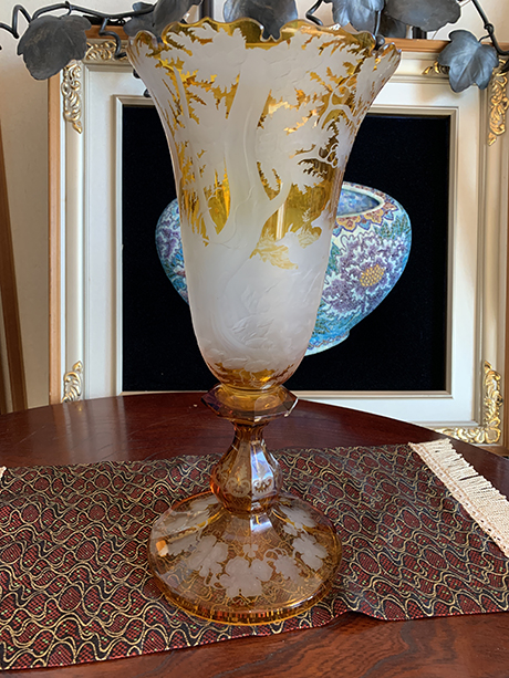 中国古美術・旧蔵純銅製・鎏金鳳凰酒杯一対・ワイングラス・高浮彫・錾