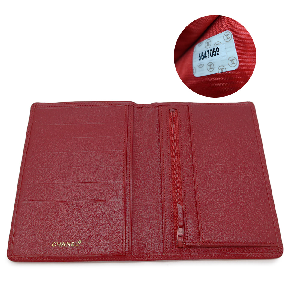 CHANEL シャネル ココマーク 二つ折り財布 レザー レッド×ゴールド金具
