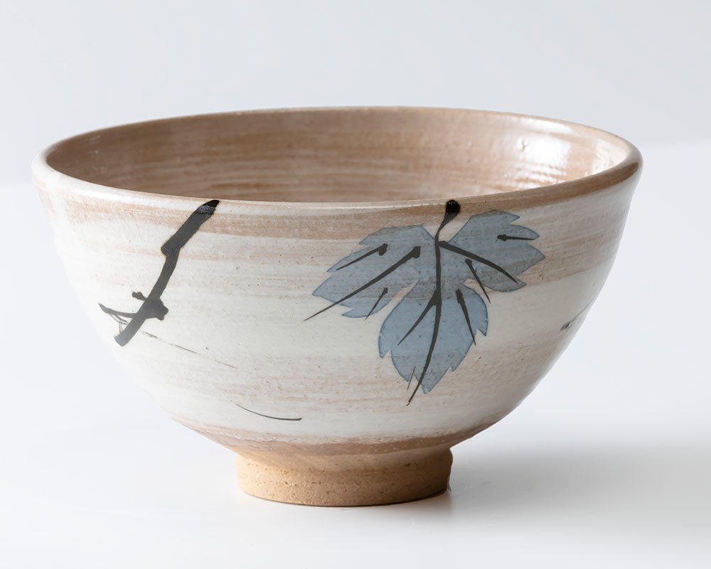 QOT × 小山路窯【佐賀県武雄産 武雄焼】和紙染葉文抹茶椀[江口勝美