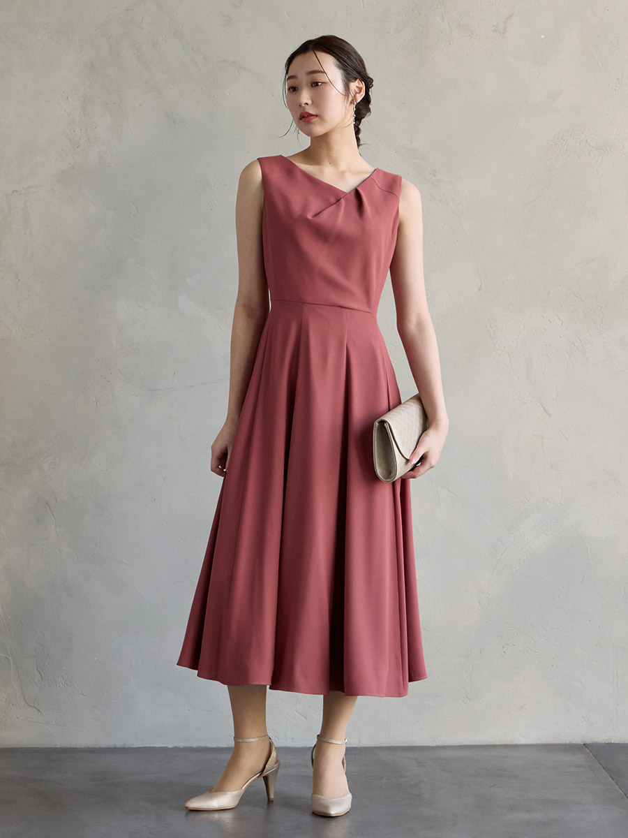 アシンメトリーネックフレアラインドレス(M ローズ): AIMER | エメ