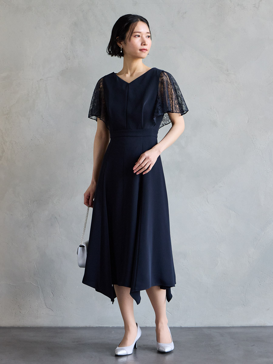 イレギュラーヘム・ミモレ丈ドレス｜パーティードレスの通販AIMER