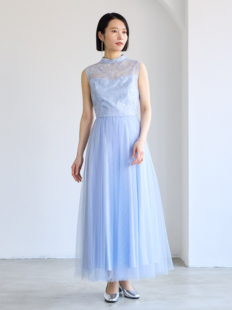 チュール刺繍レースアンクル丈ドレス(M ブラック): AIMER | エメ