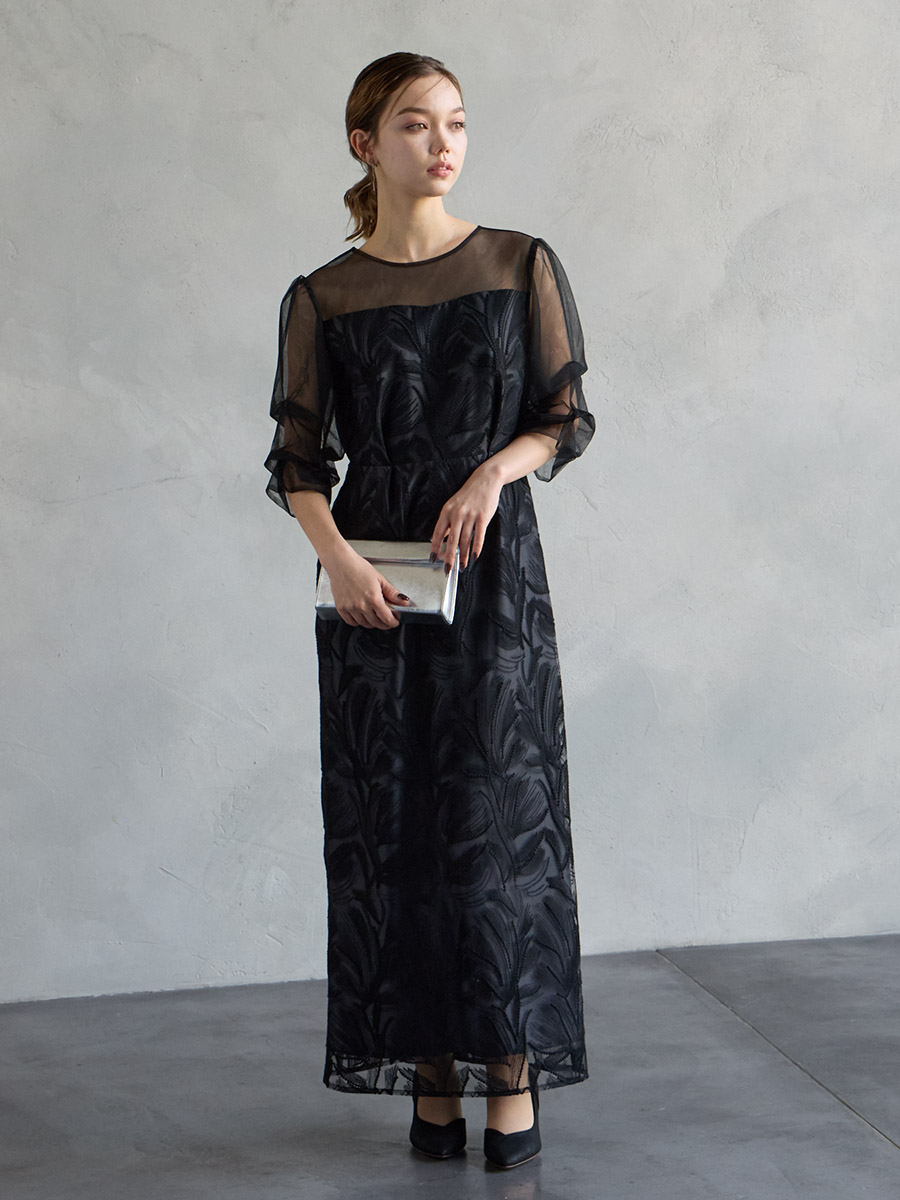 WEB限定】タックスリーブリーフレースタイトドレス(S グリーン): AIMER