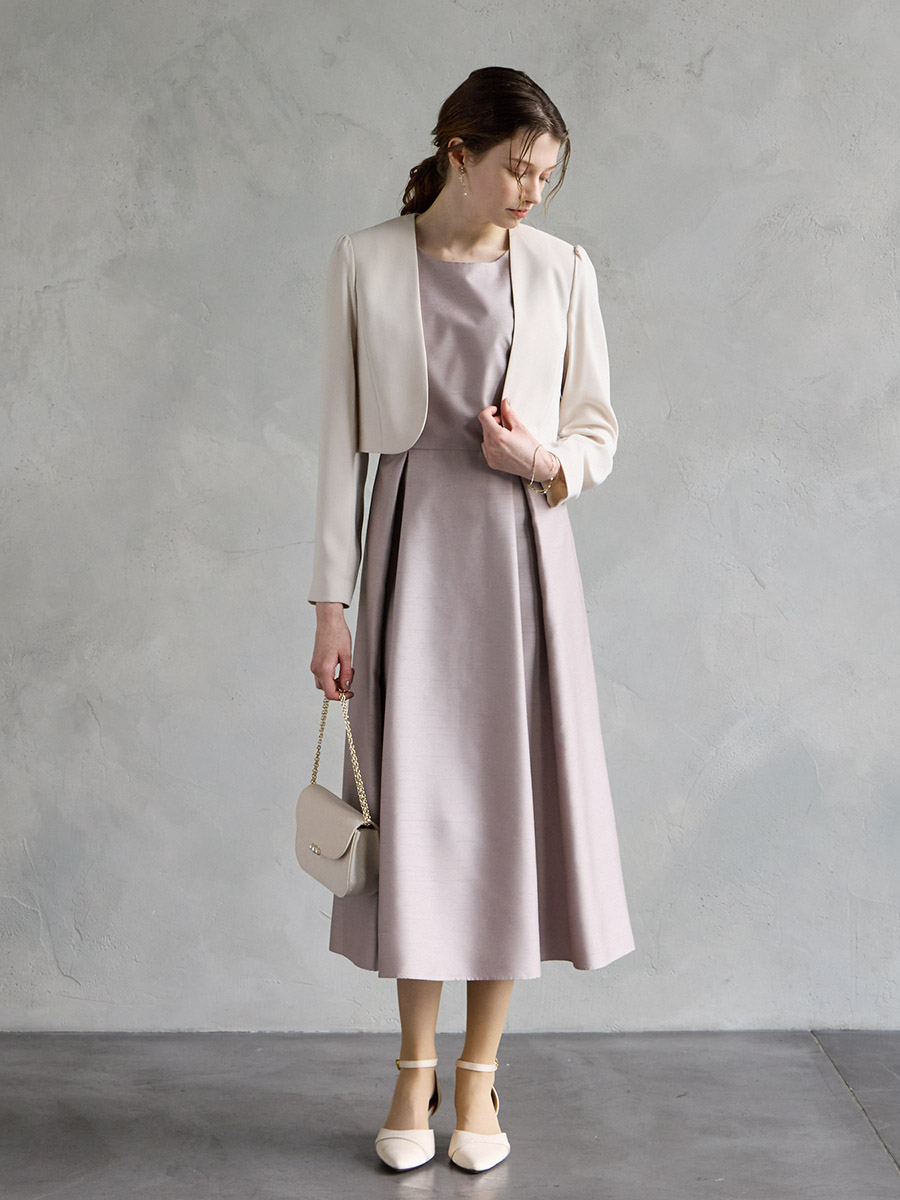 レースブラウス付シャンタンフィット＆フレアドレス｜パーティードレス