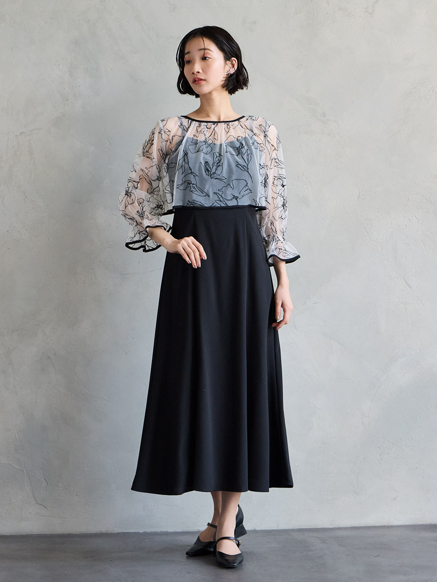 2WAY線描フラワー刺繍ボレロセットドレス(S ブラック): AIMER | エメ