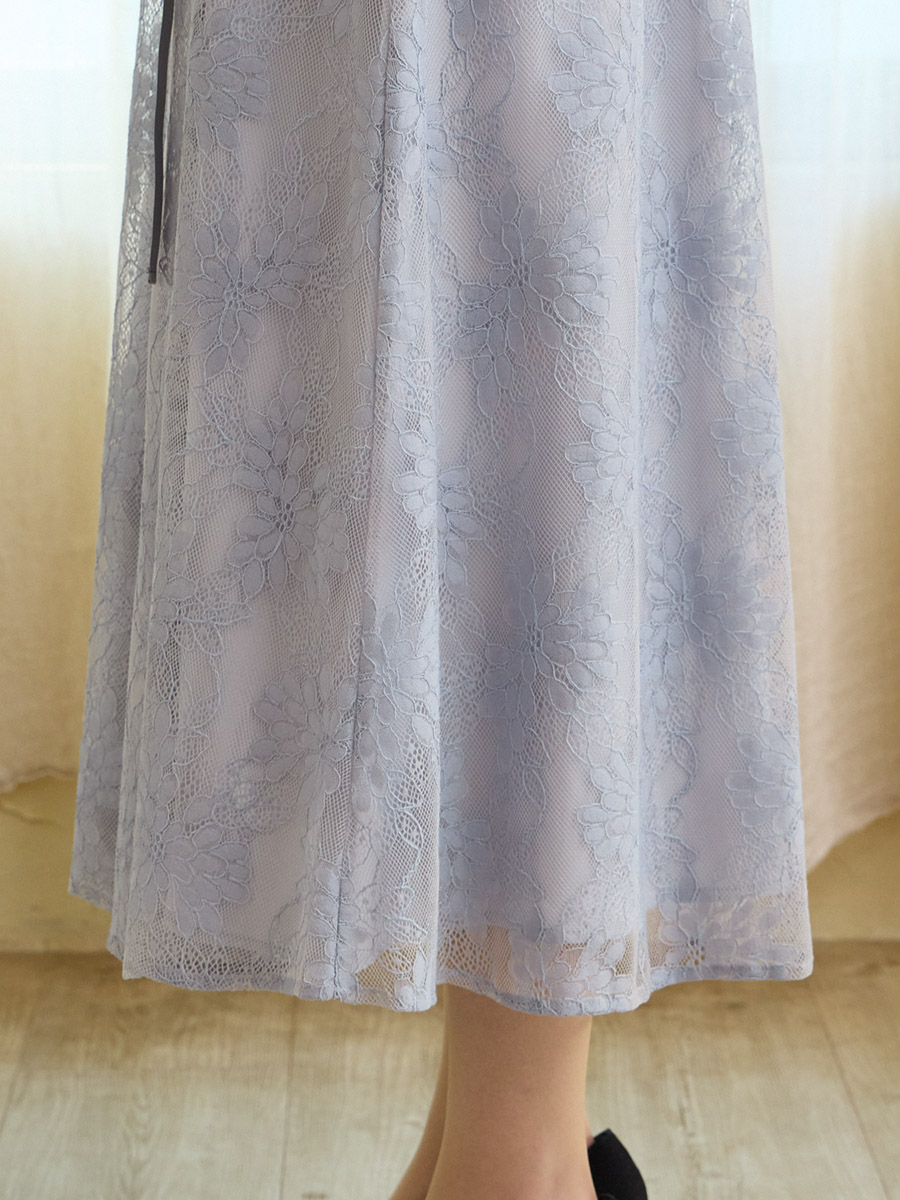 サテンリボンベルトラメレースドレス(S ピンクベージュ): AIMER | エメ