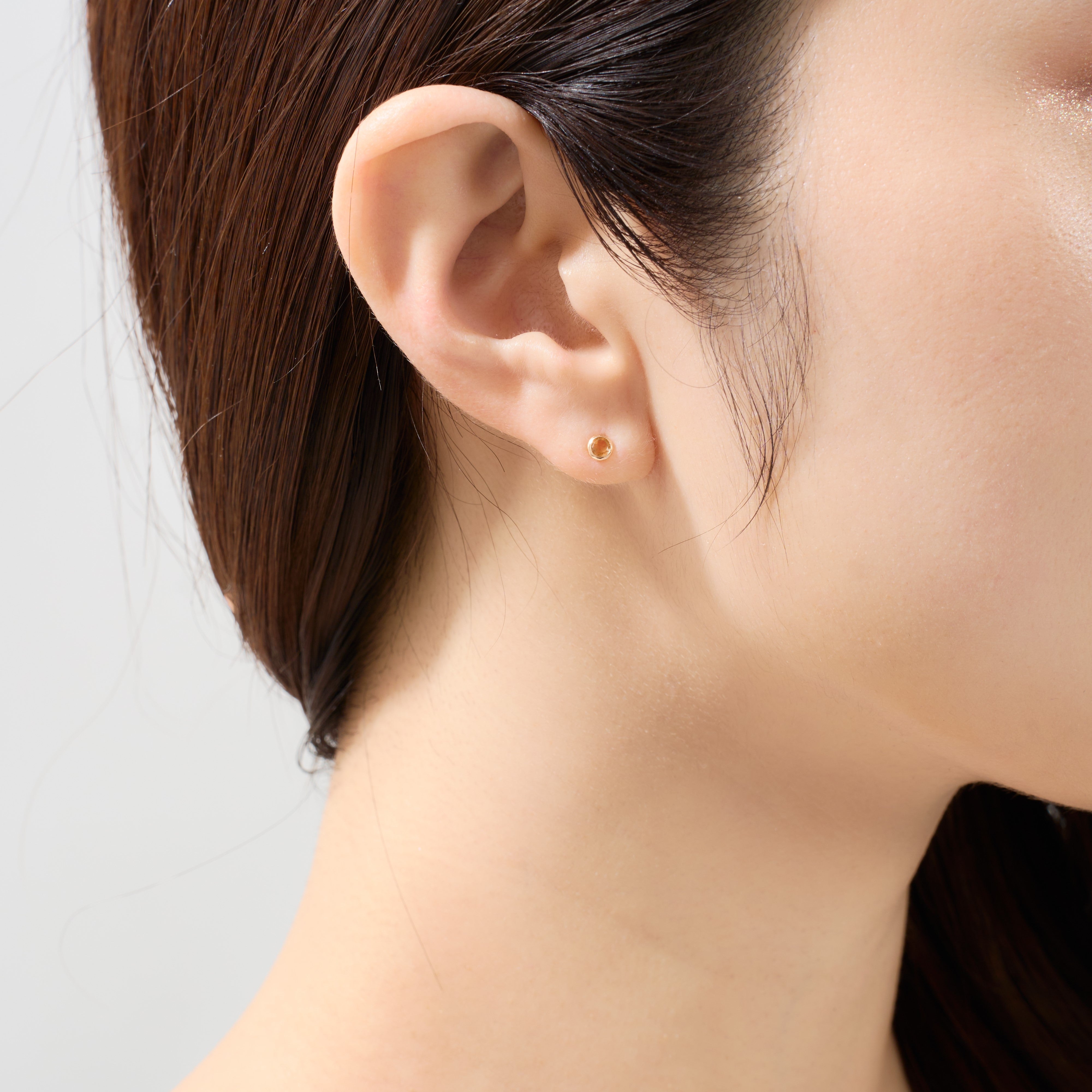 K10 一粒 誕生石 サークル スタッドピアス （11月：シトリン）- me