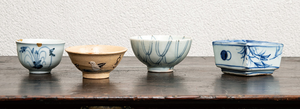 664『染付 双鶴 酒盃』ぐい呑 /骨董品 古美術 古玩 アンティーク 664『染付