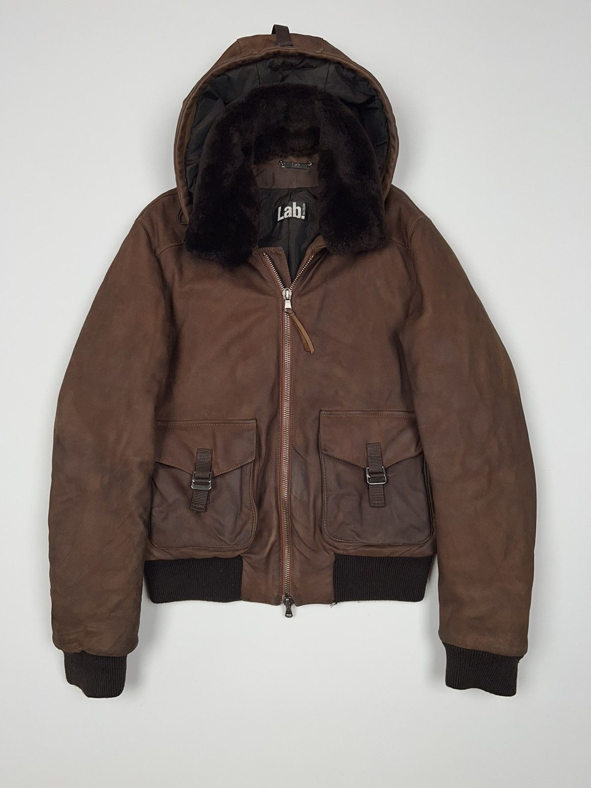 Pal Zileri Lab Leather Hooded Bomber Jacket Aviator Fly