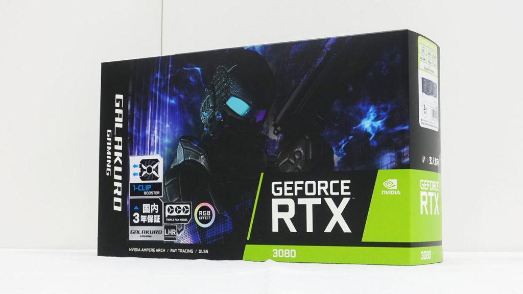 合計4ファンの両面冷却、GALAKURO GAMINGモデルのGEFORCE RTX 3080 LHR