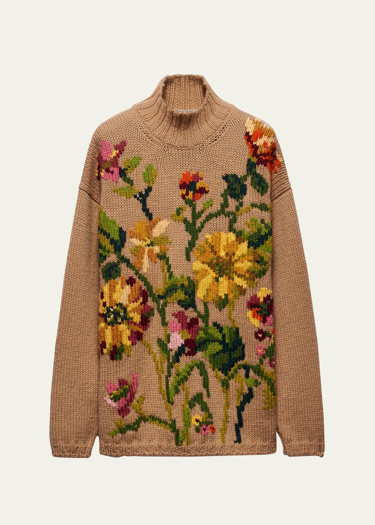 Prada Floral Wool Intarsia Long-Sleeve Sweater - Bergdorf Goodman