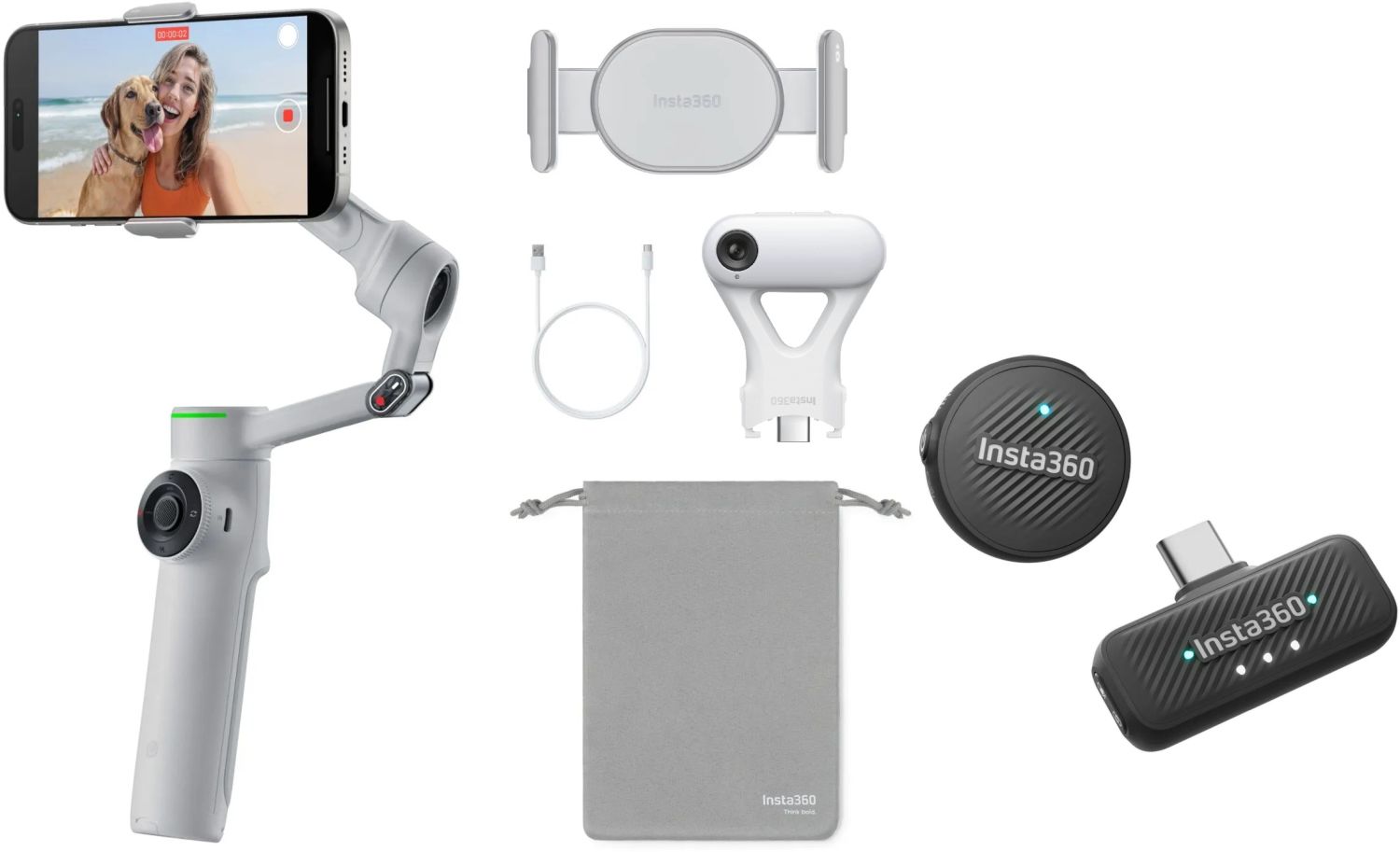 INSTA360 Flow 2 Pro AI Tracker Bundle Stone Gray + Mic Air (1 TX+1